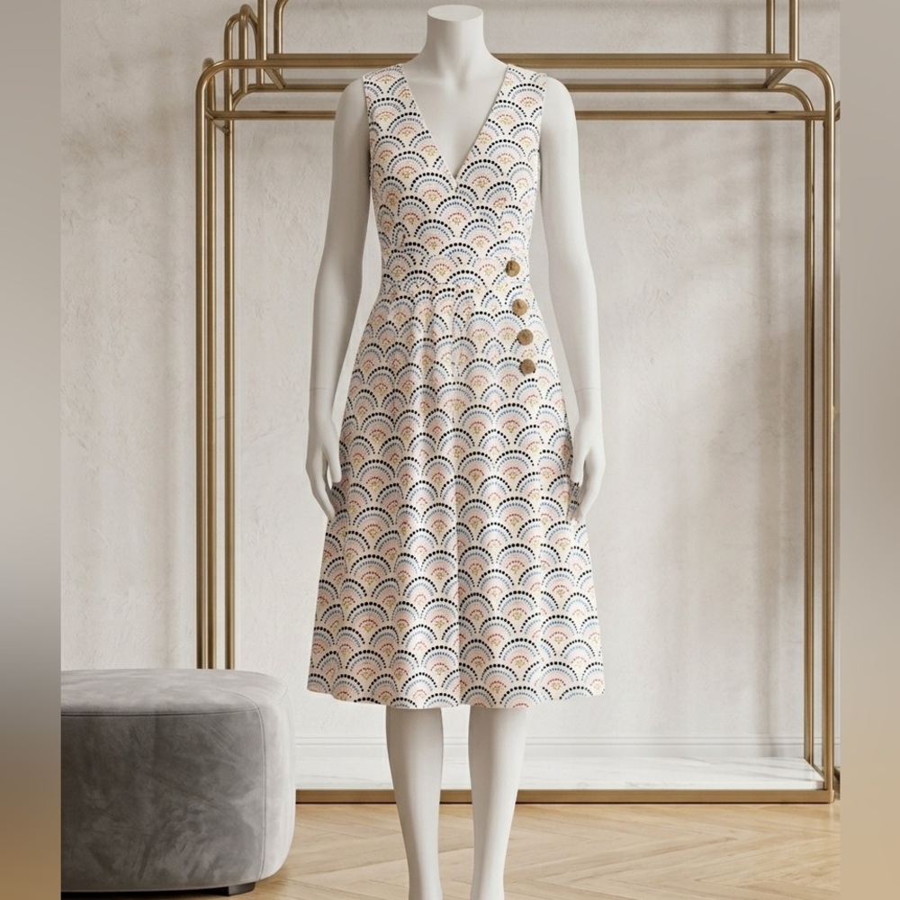 Boden Womens White rainbow Sleeveless Wrap Midi Dress Button Side Size 6 P